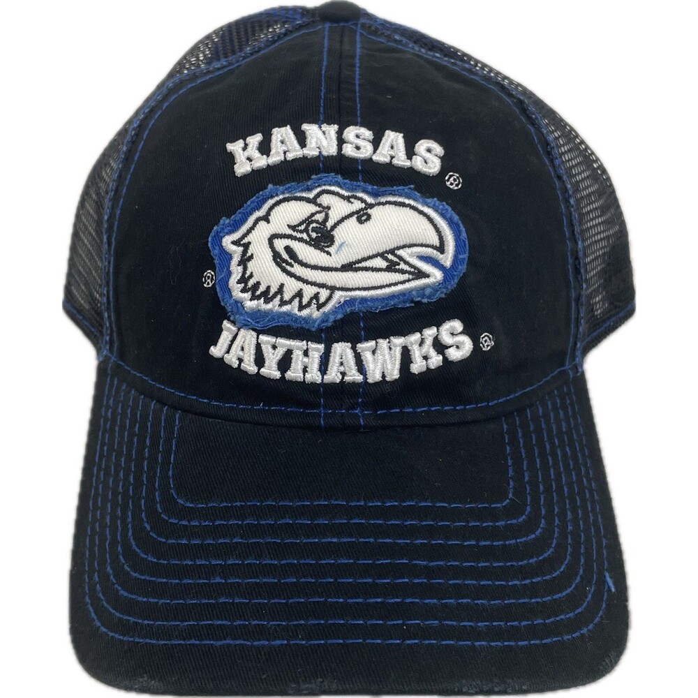 Kansas Jayhawks Snapback Trucker Hat Cap Black Blue White Mesh University KU
